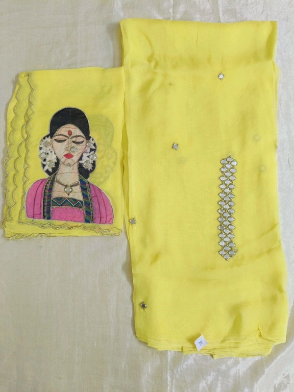 Pure Organza 2 Peice Dress Material - yellow 18