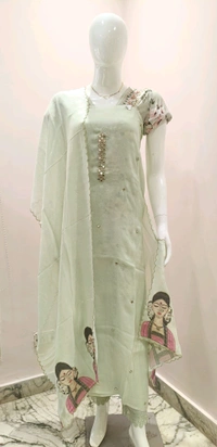 Pure Organza 2 Peice Dress Material - mint green 21