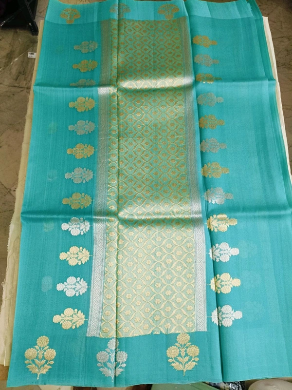pure handloom kora - sky blue