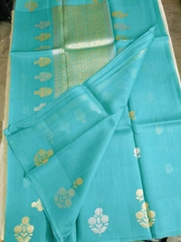 pure handloom kora - sky blue