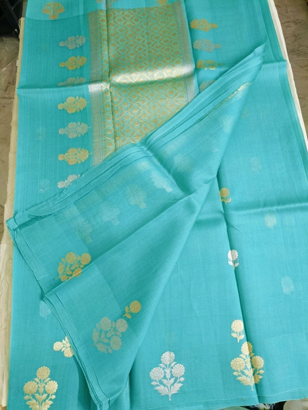 pure handloom kora - sky blue