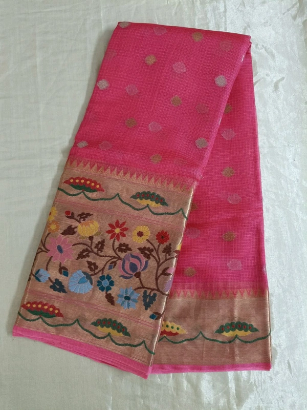 pure Handloom Silk Kota - watermelon red