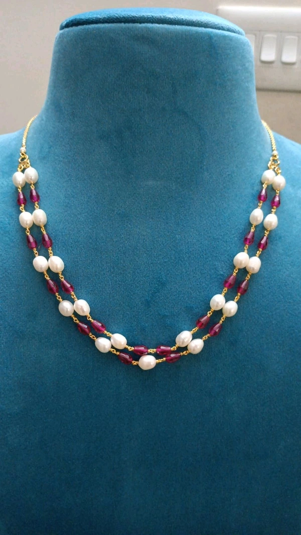 2 Lines Kattutheega Chain With Fresh Water Pearls And Manulu