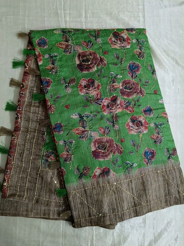 chanderi kantha - green