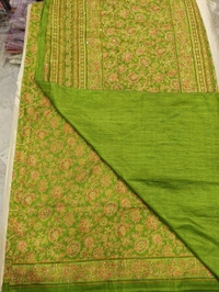 soft silk kantha - parrot green