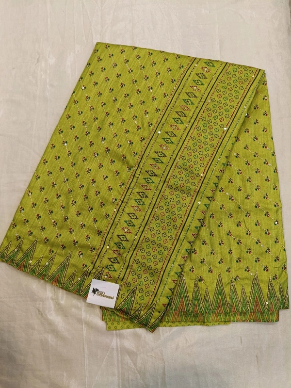 soft silk kantha - warm green