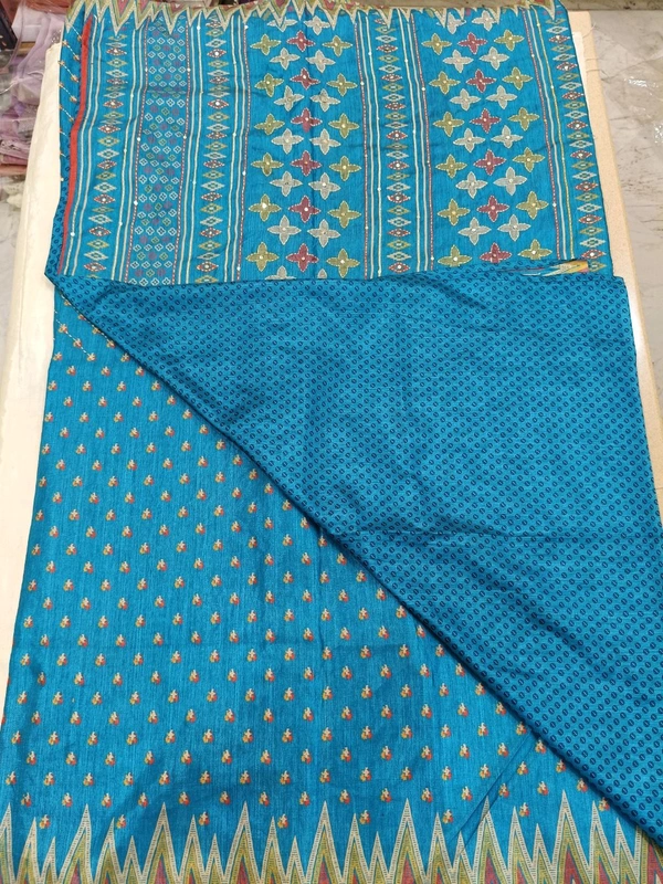 soft silk kantha - sky blue