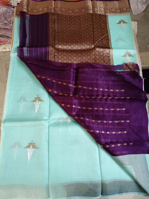 Pure Organza Handloom - sea blue