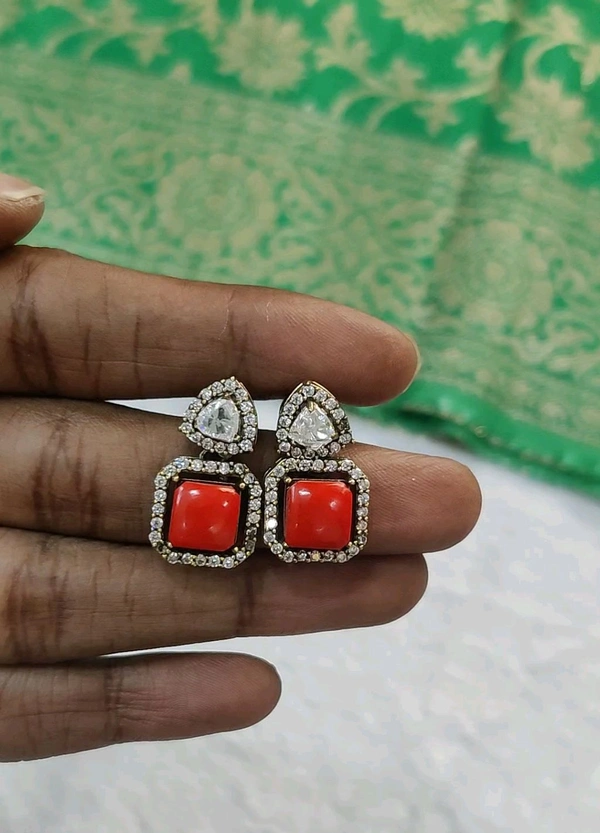 Victorian Earrings  - coral
