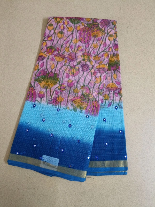 Pure Cotton Kota - Navy Blue, Flowers