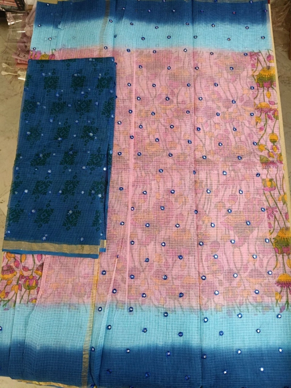 Pure Cotton Kota - Navy Blue, Flowers
