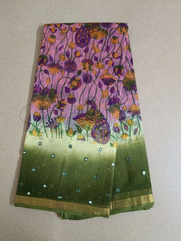 Pure Cotton Kota - Green, Peacocks