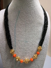 Black Spinnels Chain With Corals And Nakshi - Red