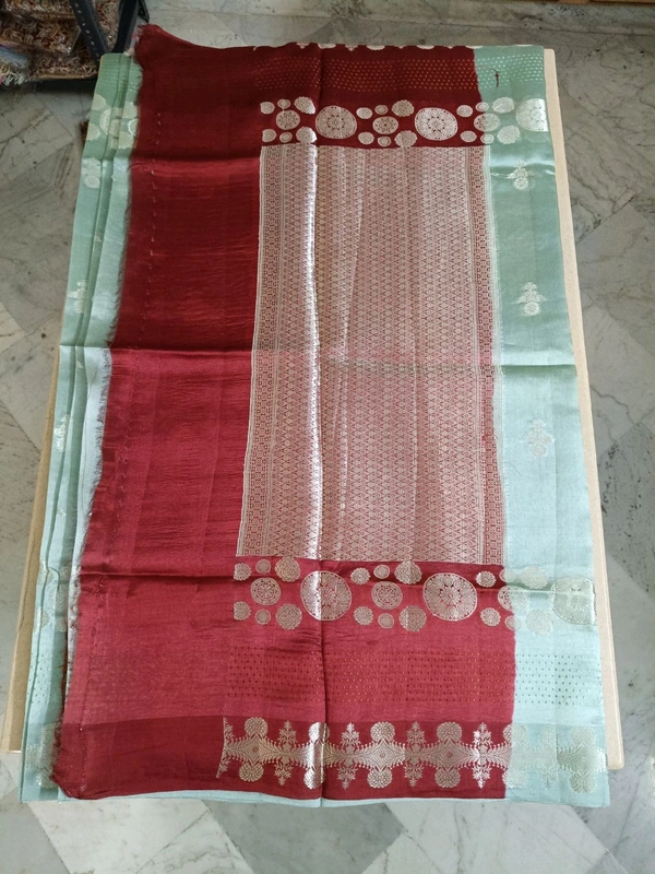 Pure Raw Silk Jaal Weaving - sea green