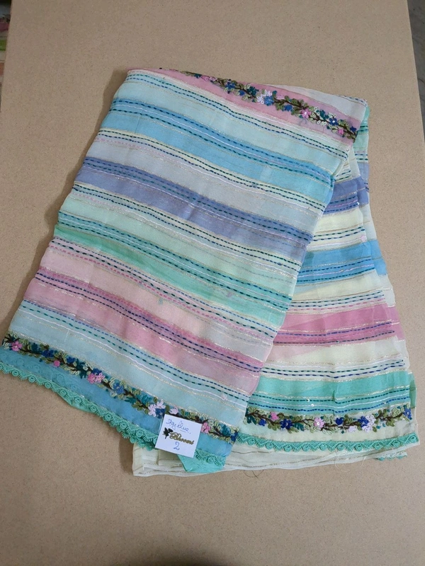 Pure Georgette Handwork - sky blue 2