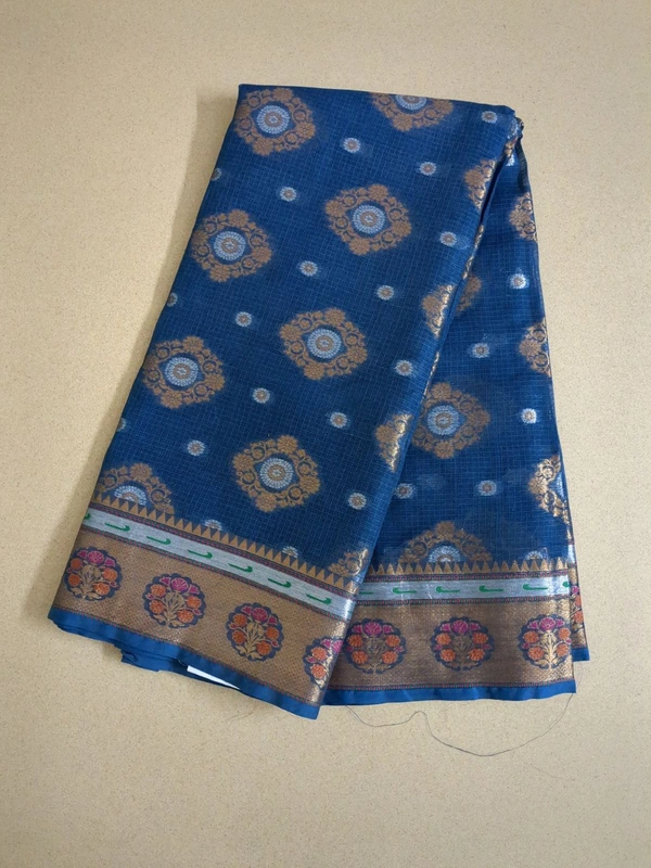 pure cotton kota jaal weaving - Navy Blue