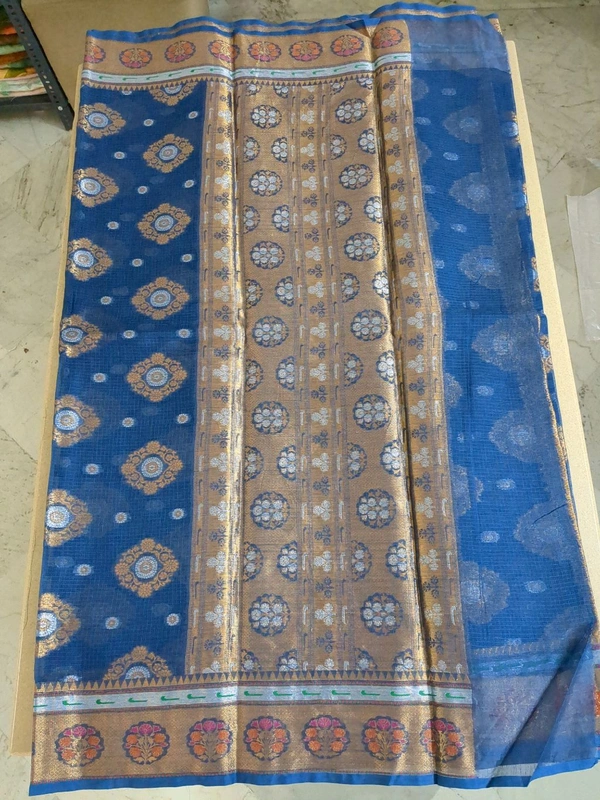 pure cotton kota jaal weaving - Navy Blue