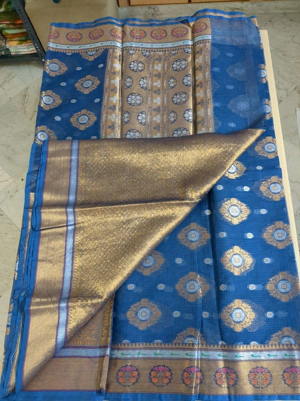 pure cotton kota jaal weaving - Navy Blue