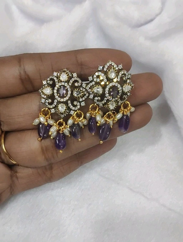 Victorian Earrings With Mossanites - Purple
