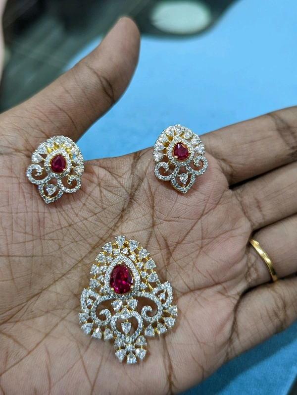 Diamond Copy Pendant And Earrings  - ruby
