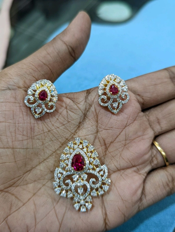 Diamond Copy Pendant And Earrings  - ruby