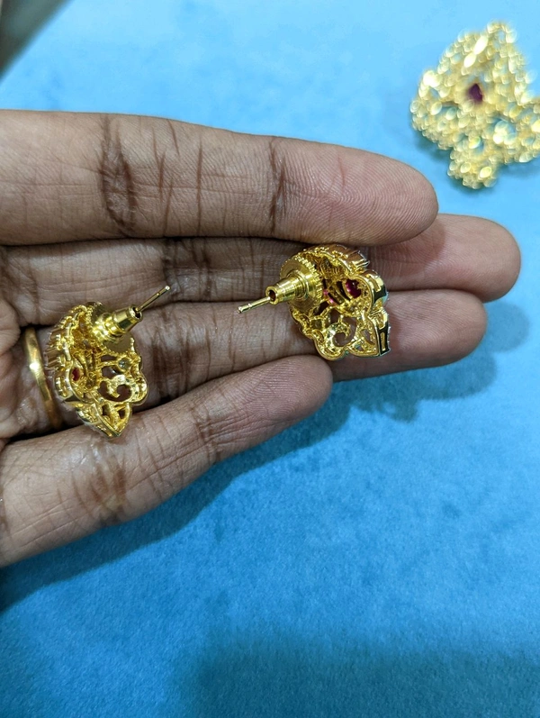 Diamond Copy Pendant And Earrings  - ruby