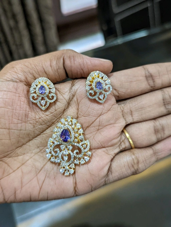 Diamond Copy Pendant And Earrings  - Electric Violet