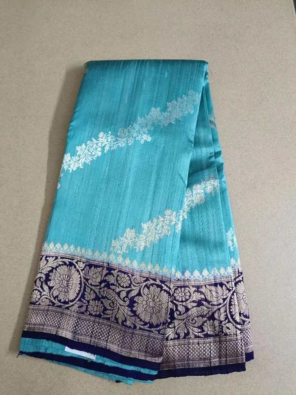 Pure Handloom Raw Silk - sea blue