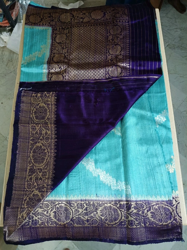Pure Handloom Raw Silk - sea blue