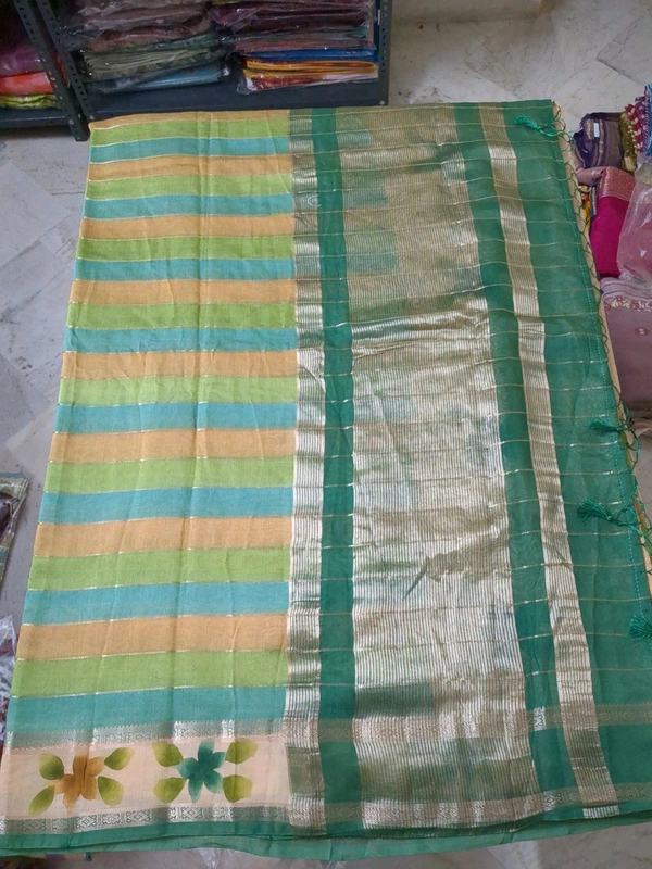 Chiniya With Hand Paint - teal green