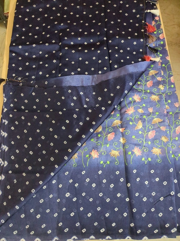 Pure Raw Silk Bhandhini - Navy Blue