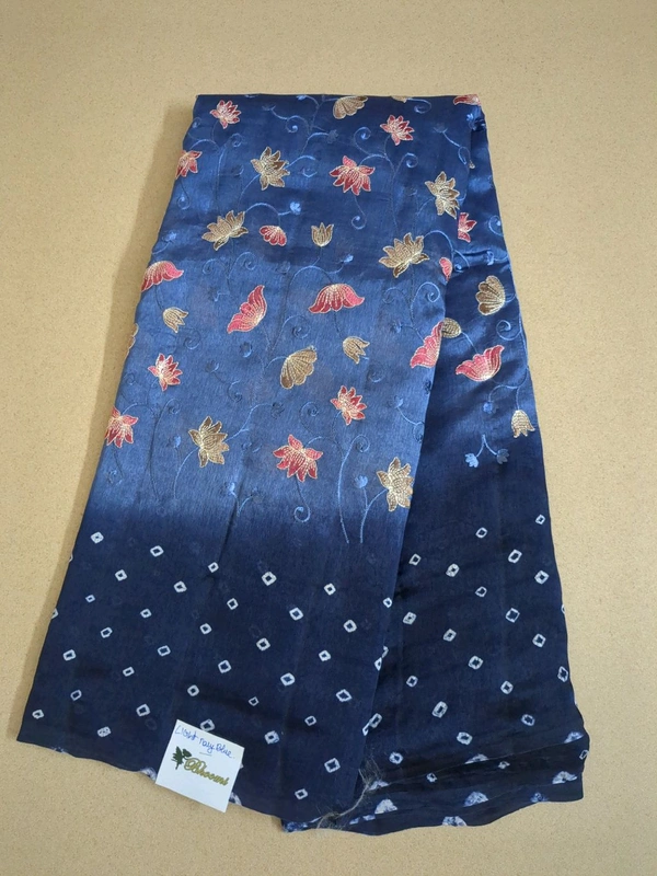 Pure Raw Silk Bhandhini - light navy blue