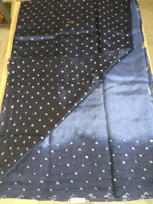 Pure Raw Silk Bhandhini - light navy blue