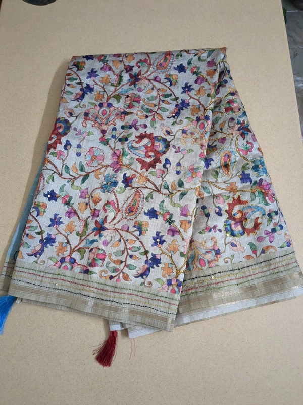 Tusser Kalamkari - sky blue