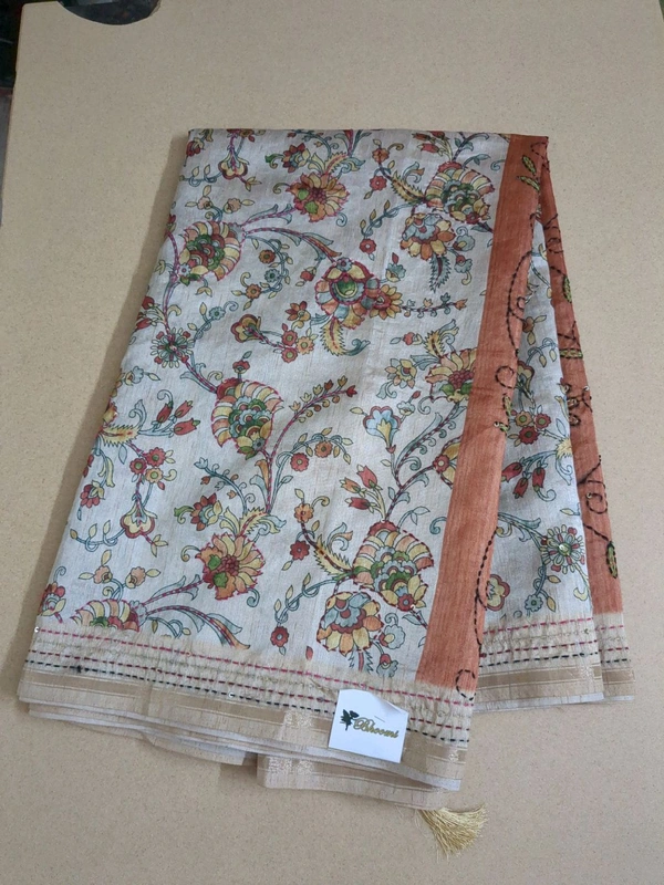 Tusser Kalamkari - Tan