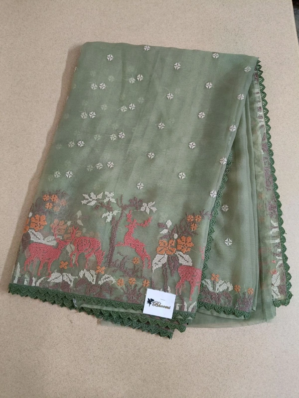 Chiffon Embroidery  - green