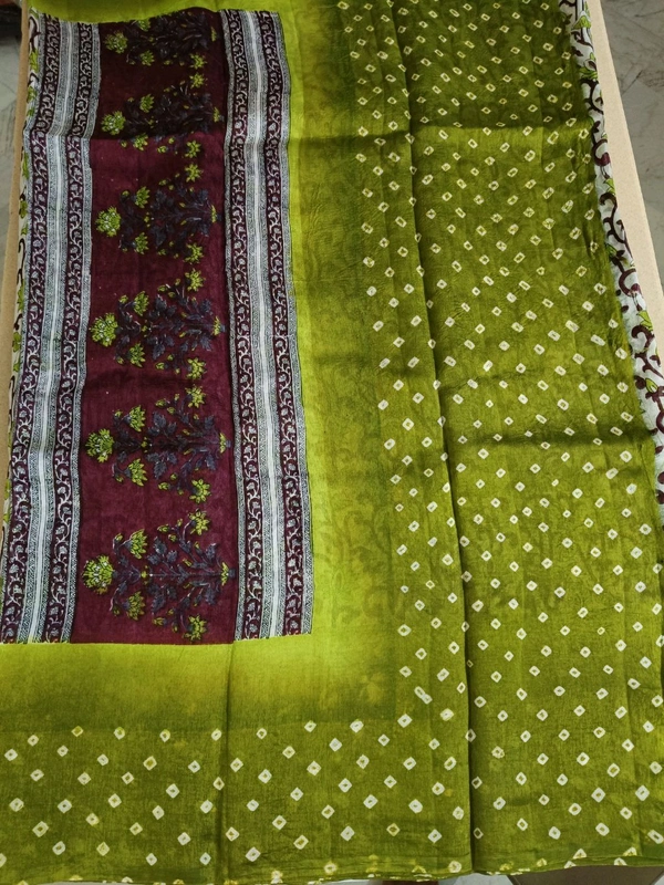 Pure Raw Silk Block Prints - green border