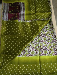 Pure Raw Silk Block Prints - green border