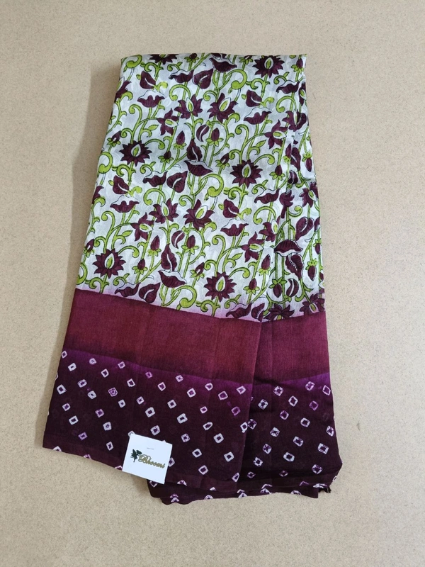 Pure Raw Silk Block Prints - purple border