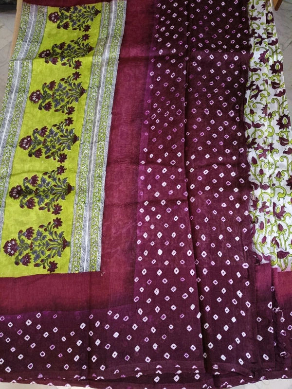 Pure Raw Silk Block Prints - purple border