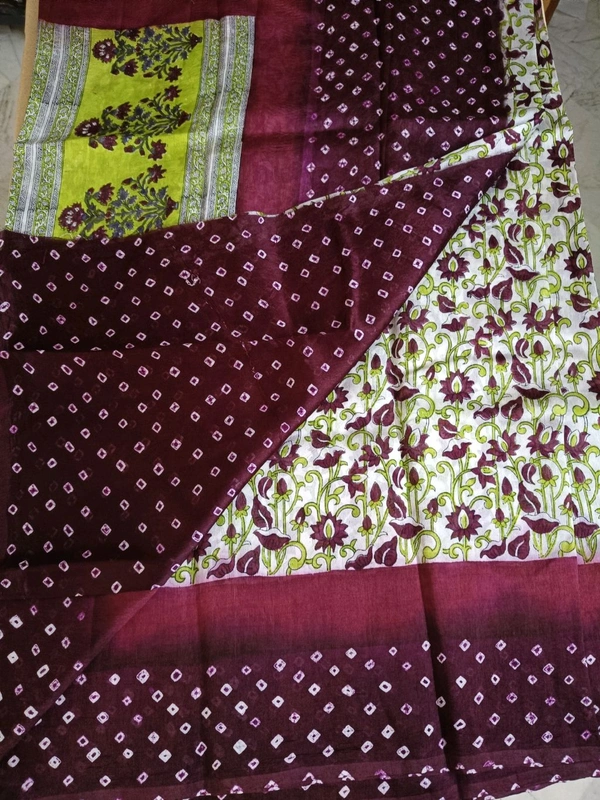 Pure Raw Silk Block Prints - purple border