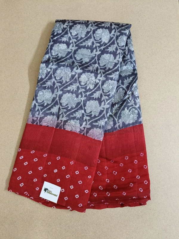 Pure Raw Silk Block Prints - red border lavender