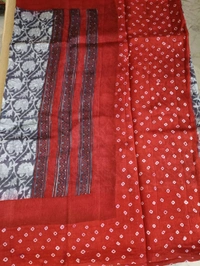 Pure Raw Silk Block Prints - red border lavender