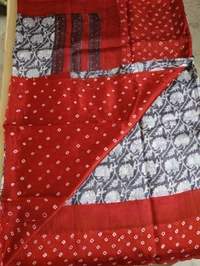 Pure Raw Silk Block Prints - red border lavender