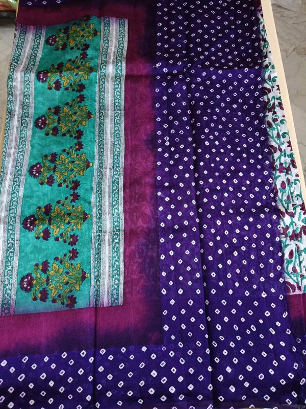 Pure Raw Silk Block Prints - blue with sea green