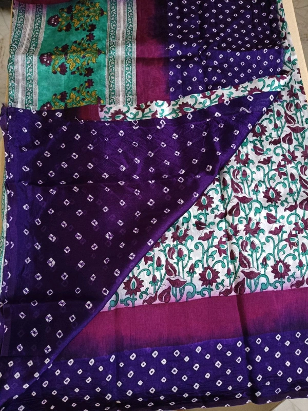 Pure Raw Silk Block Prints - blue with sea green