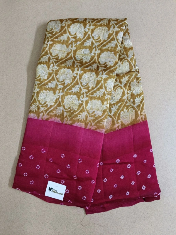 Pure Raw Silk Block Prints - gold wit red