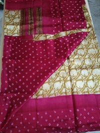 Pure Raw Silk Block Prints - gold wit red