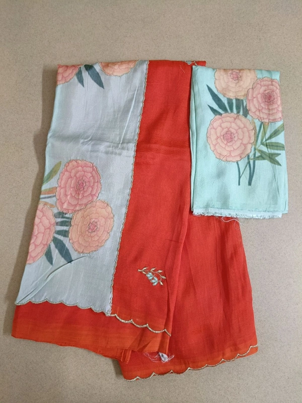 Pure Handloom Mangalagiri - orange