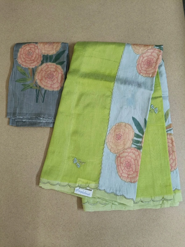 Pure Handloom Mangalagiri - green with gray blouse